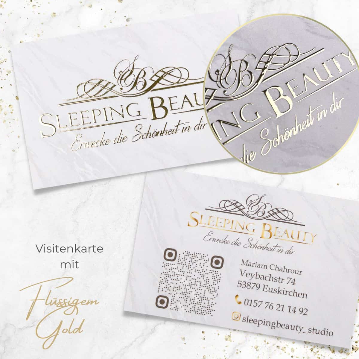 Exklusive Visitenkarte mit flüssigem Gold oder Silber veredelt und Softtouch Oberfläche – Bild 4