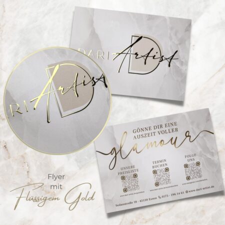Exklusiver Flyer mit flüssigem Gold oder flüssigem Silber / Lack-Veredelung