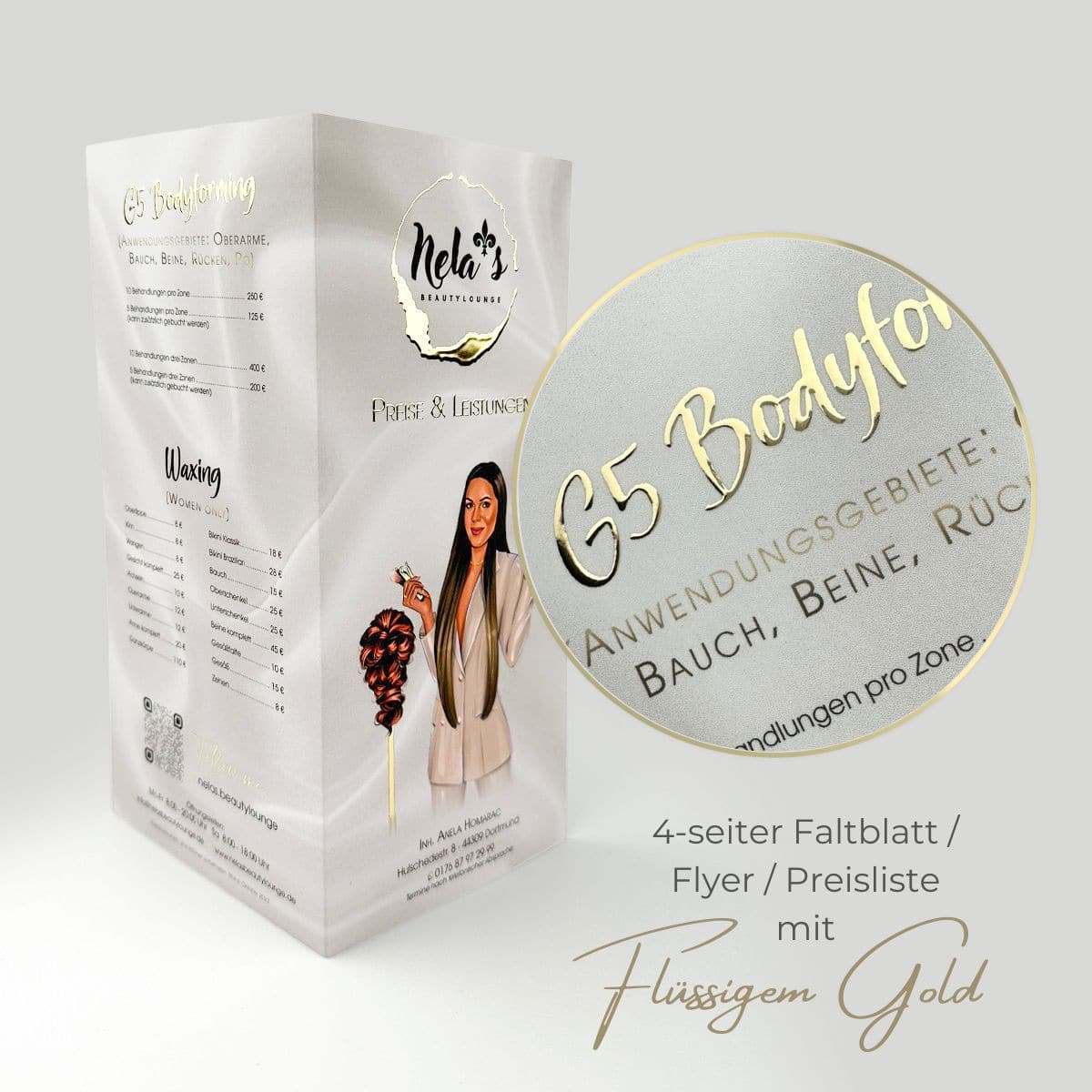 Exklusiver 4-seitiger Flyer / Faltblatt mit flüssigem Gold oder  Silber - Image 3