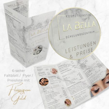 Exklusiver 6-seitiger Flyer / Faltblatt mit flüssigem Gold oder  Silber